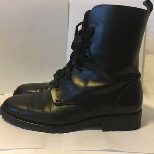 BLACK LEATHER LACE UP BOOTS US 7, GOOD CONDITION